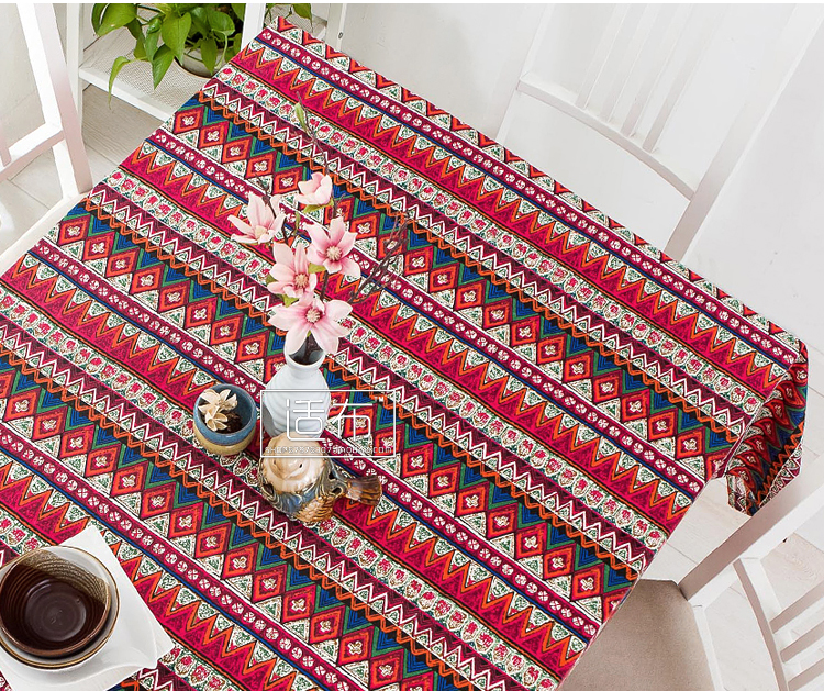 Bohemian gió quốc gia bông và vải lanh khăn trải bàn vải khăn trải bàn khăn trải bàn cà phê khăn trải bàn khăn trải gồm màu đỏ và màu xanh sọc không chống thấm nước mẫu khăn trải bàn hội trường