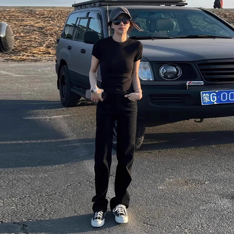 Black Straight-Leg Jeans for Women 2026 Spring/Summer New High-Waisted Slimming Straight-Leg Tall Elastic Wide-Leg Pants Black Straight-Leg Jeans for Women 2026 Spring/Summer New High-Waisted Slimming Straight-Leg Tall Elastic Wide-Leg Pants
