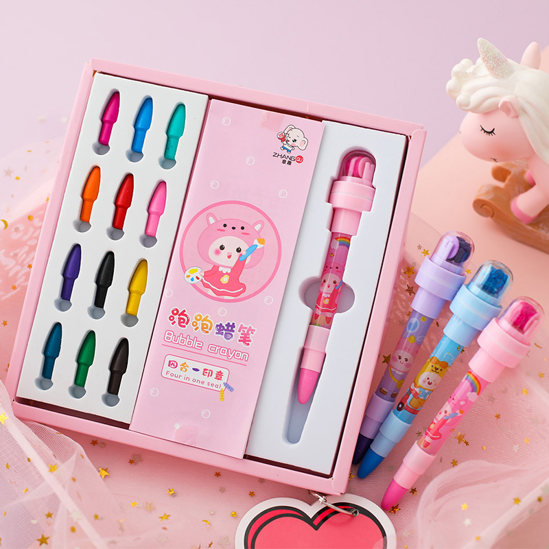 Vibrato same bubble pen roller seal multi-function crayon children's safety kindergarten magic blowing box set