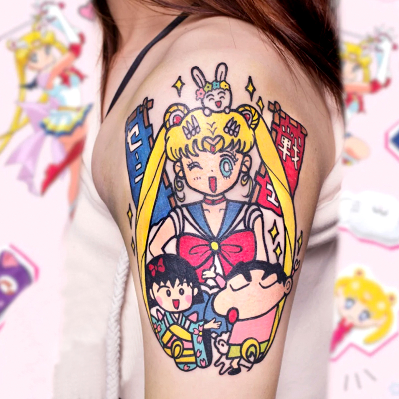 Cute Cartoon Sailor Moon Flower Arm Tattoo Stickers Waterproof Long-Lasting Water Ice Moon ins Hyuna Style Colorful 9 Sheets