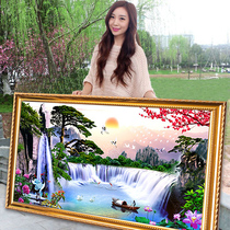 Yingkesong full embroidery cross stitch line embroidery new living room bedroom simple modern large landscape hanging painting landscape series