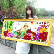 Big belly Maitreya Buddha cross stitch line embroidery large 2021 new living room Buddha statue Buddha series simple modern bedroom