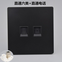 Black Category 6 straight-through shielded Gigabit network cable port with phone socket dual-port computer direct plug-in Internet phone panel