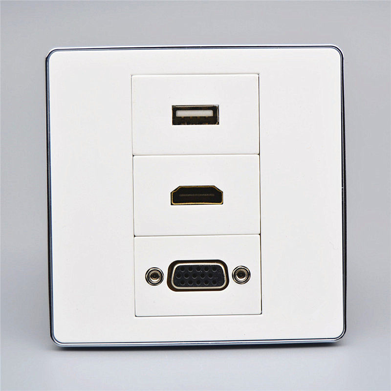 Type 86 silver edge data Internet panel in-line USB projector VGA HDMI high-definition Internet socket panel