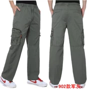 Quần bốn dây nam liền quần Slim cotton nhiều túi thun thun thường xuyên quần nam quần ngoài trời