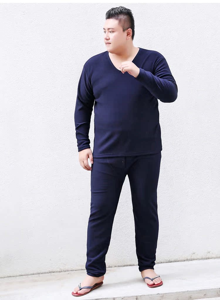 Mùa đông cộng với nhung dày đồ lót nhiệt cộng với phân bón XL áo thun nam cotton béo quần nam đẹp