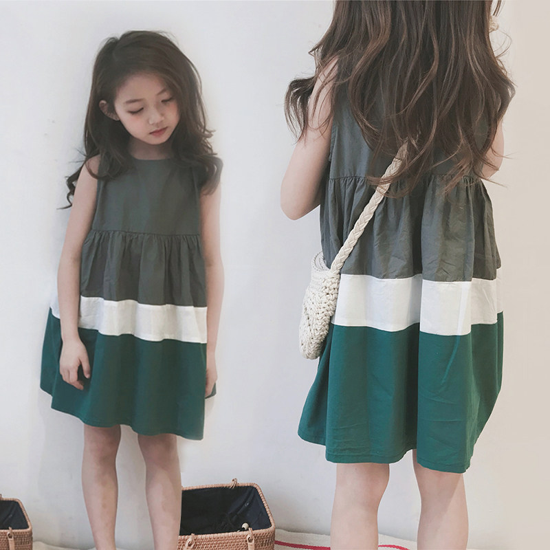 South Korean girl's thin doll dress sleeveless foreign dress Summer new girl foreign Loose Casual Vest Skirt
