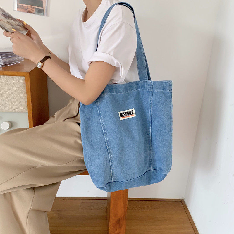 2020 Spring Summer Pop Han Edition Large capacity denim cloth Single shoulder bag Female literature and art Little fresh students class sails cloth bag