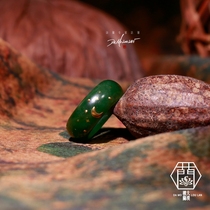 (Focus on quality)Desert Loulan Hetian jade Xinjiang Hetian Bi seed spinach green wrong gold ring custom