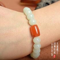 (Live room)Desert Loulan Xinjiang Hetian jade seed material White jade lotus beads carved beads multi-treasure bracelet hand string