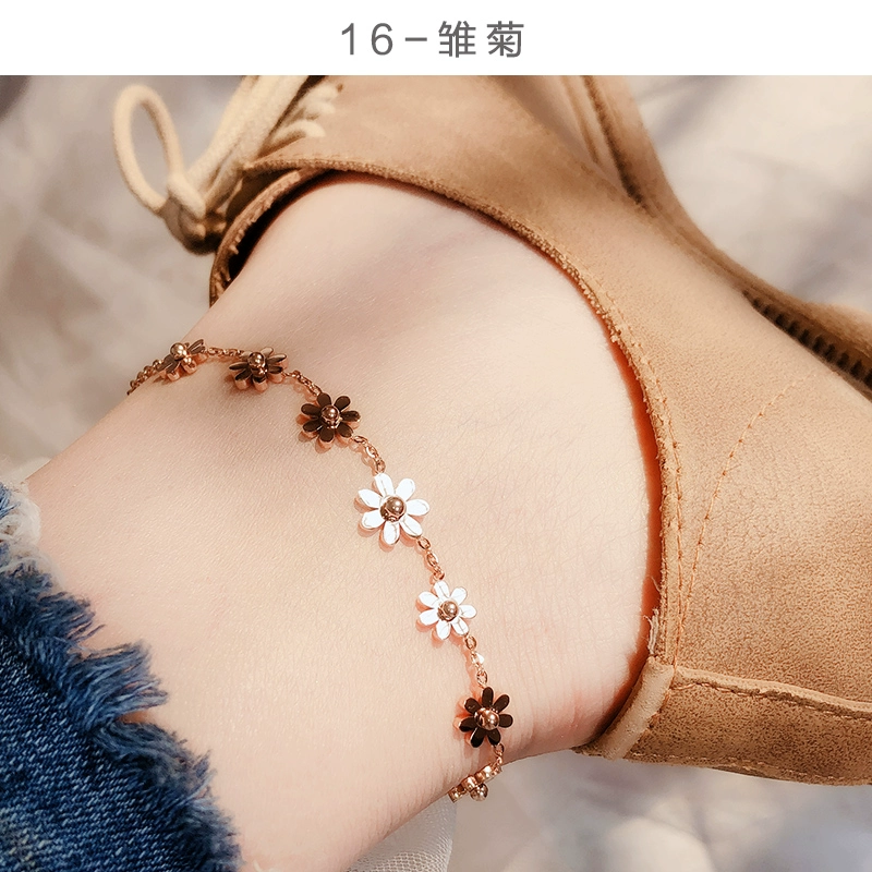 Ouyaqi Trang sức Hàn Quốc bằng thép titan vàng hồng đơn giản kim cương vòng chân bảo vệ màu sắc gói quà tặng nữ K008 - Vòng chân lắc chân nữ phong thủy