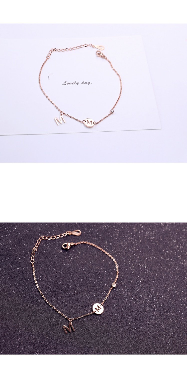 Thép mạ titan 18K vàng hồng chữ M chân chuỗi thời trang chân trang sức nữ K010 lắc chân nữ bạc ta