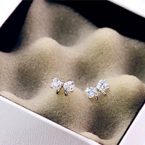 Sparkling zirconium bow through body 925 silver earrings earrings sweet and cute female accessories 0141