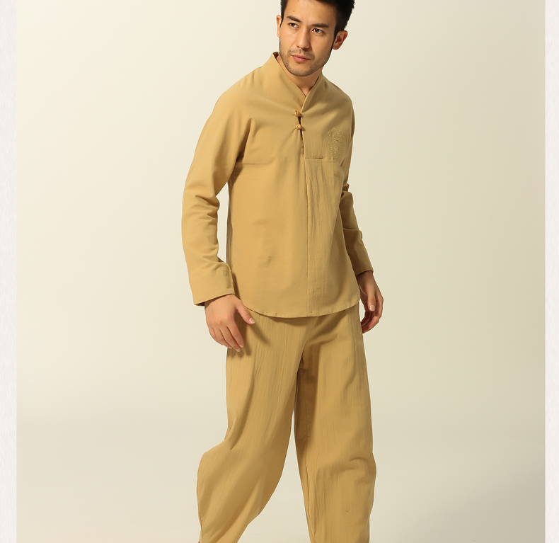 Thanh niên dân tộc retro phù hợp với bộ đồ cotton nam Tai Chi quần áo nằm tay áo dài tay áo mỏng kiểu đồ bộ đẹp