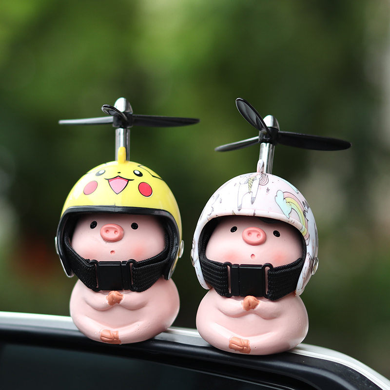 Piglet car rearview mirror ornaments car safety helmet little yellow duck electric car electric vehicle decorations in the car