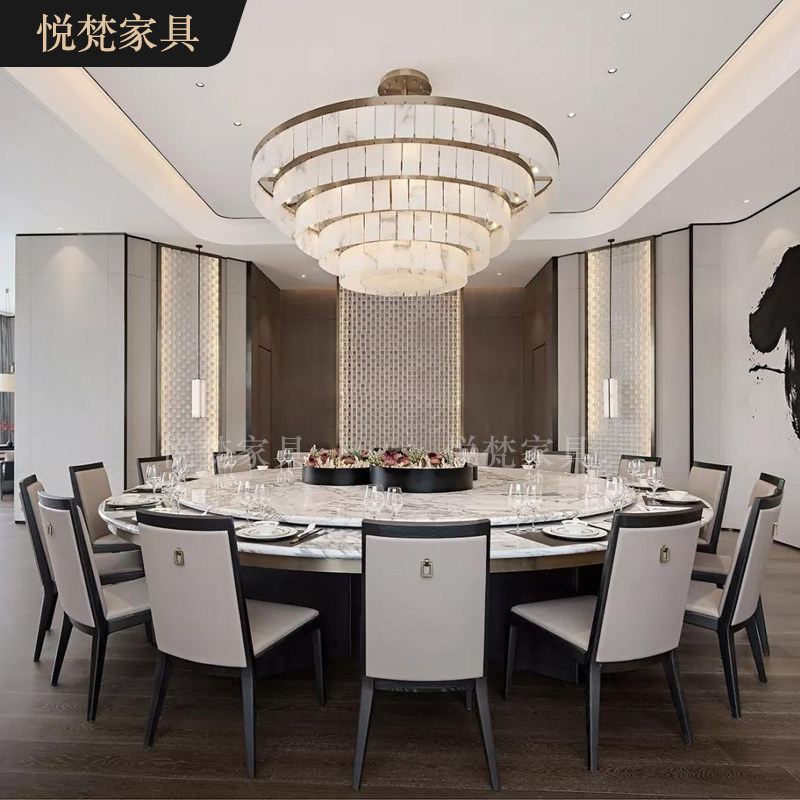 New Chinese style hotel 20 people luxury bag compartment electric big round table clubhouse marble dining table and chairs furniture