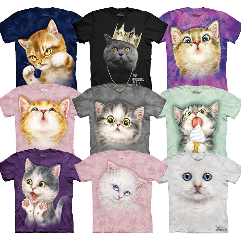 American the Mountain Printed Animal Pattern T-Shirt Cat Couple Outfit 3D Short-Sleeved Sports T-Shirt for Women