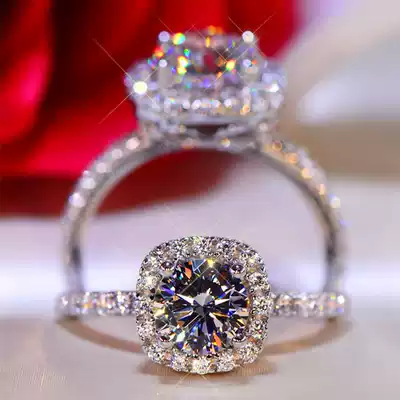 18K gold US imported D-color moissanite PT950 platinum princess square fat square group diamond ring can be penned female