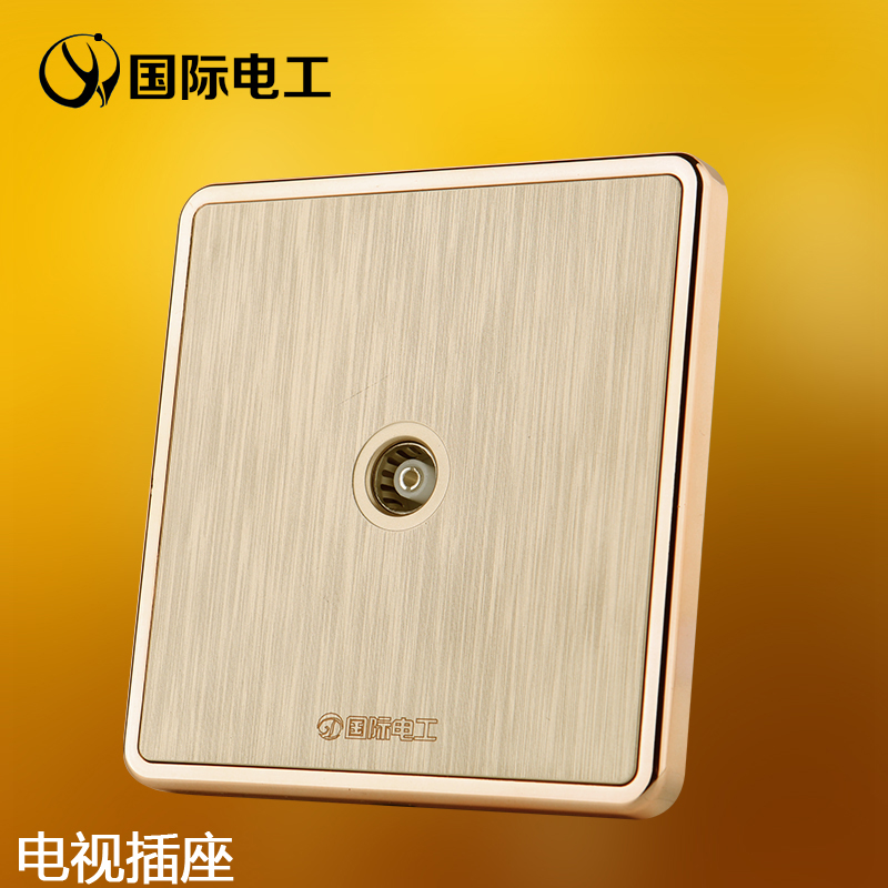 International electrical TV socket cable digital closed-circuit broadband TV one in one out 86 type concealed champagne gold
