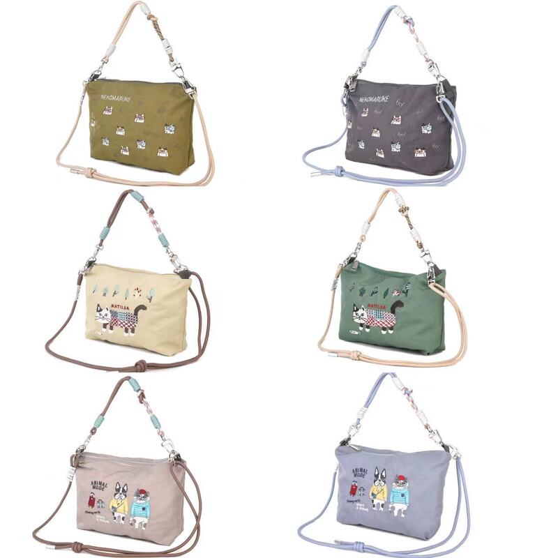 Japanese Kusuguru Heavy Industries Embroidered Cat Polyester Shoulder Crossbody Tote Bag Cartoon Shopping Commute 7594