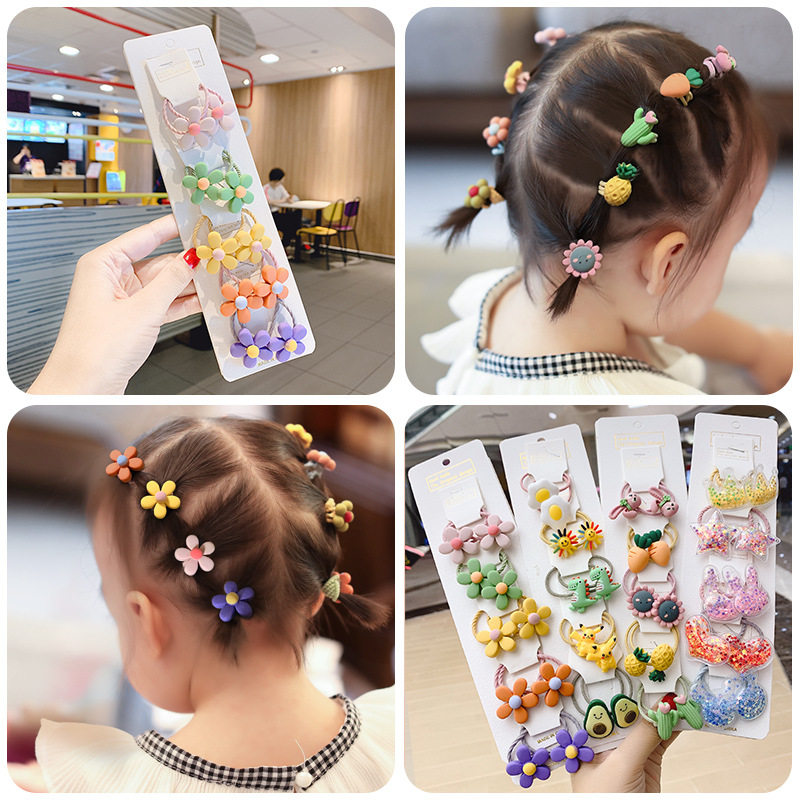 Cartoon children's hair rope tie hair rubber band female small leather ponytail hair ring girls cute flower head rope hair accessories female