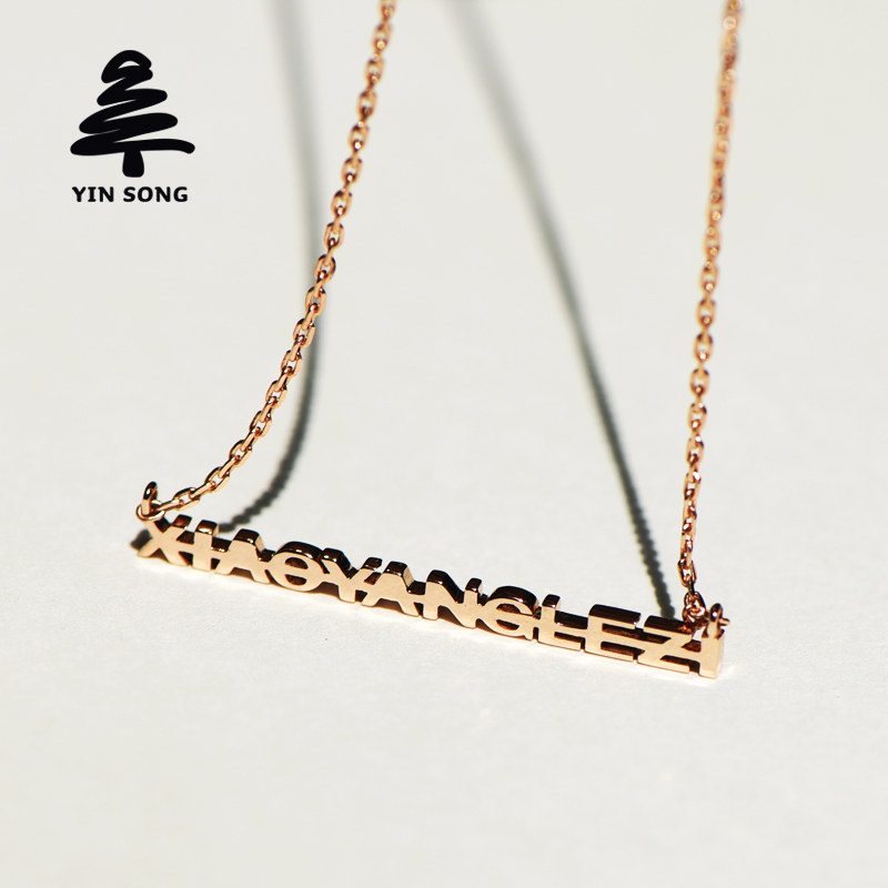 Letter necklace 3D printed custom Au750 18K gold gold gold girls fashion minimal personality kleck