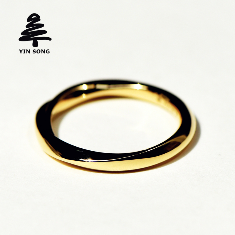 Reverse peach heart Au750 ring 18K gold rose gold color gold original design irregular men and women couple rings