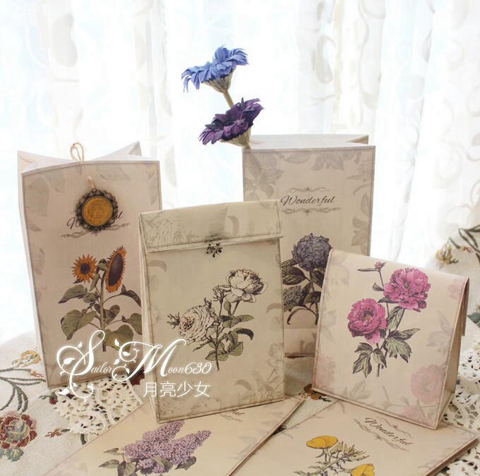 Retro kraft paper gift packaging bag storage baking flower shop gift paper bag creative gift