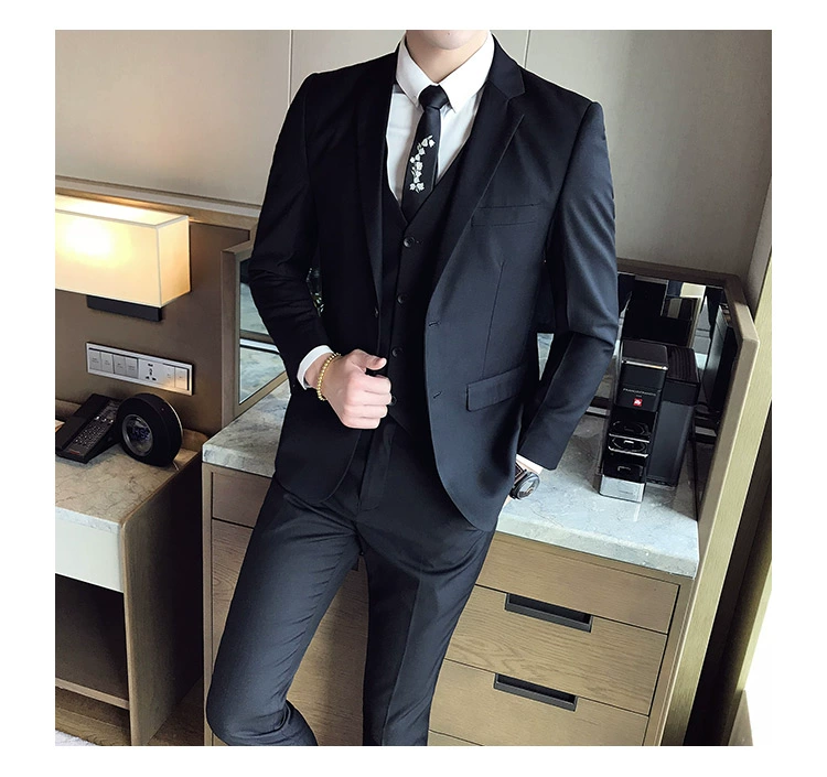 Bộ đồ vest nam công sở ba mảnh Slim váy chuyên nghiệp phù hợp với chú rể nam chú rể váy cưới mùa thu