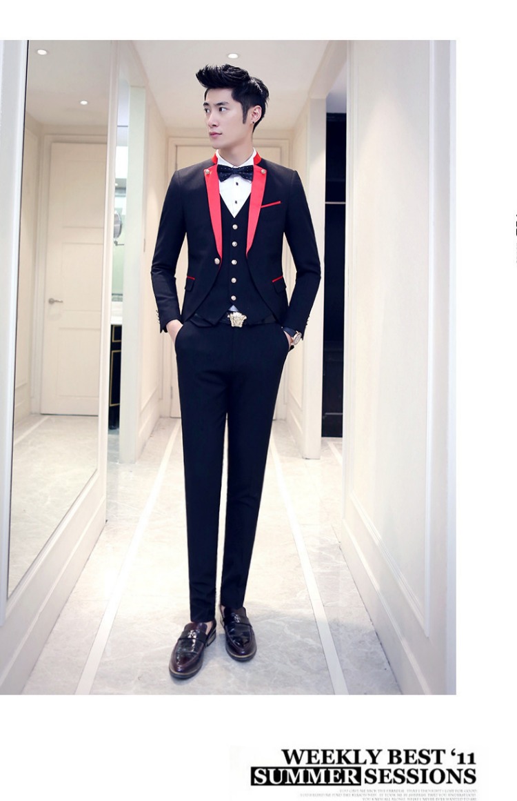Mới tuxedo hộp đêm váy cưới phiên bản Hàn Quốc của bộ đồ mỏng phù hợp với thời trang phù hợp với ba mảnh trắng nam áo khoác nam