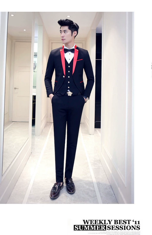 Mới tuxedo hộp đêm váy cưới phiên bản Hàn Quốc của bộ đồ mỏng phù hợp với thời trang phù hợp với ba mảnh trắng nam shop do nam cao cap