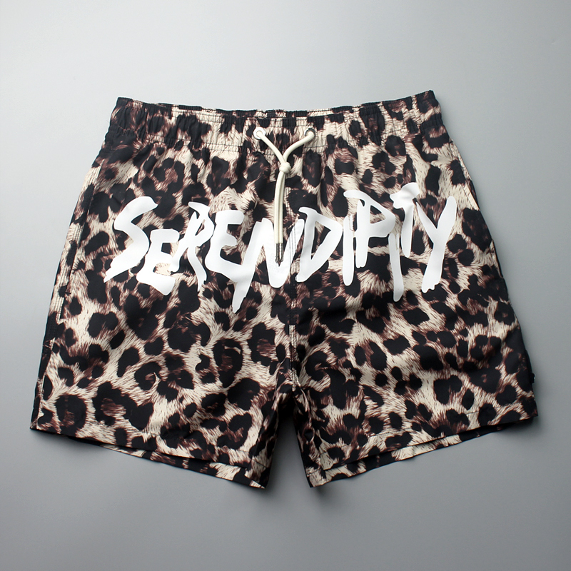Men's Quick-Dry Beach Shorts, Vacation Shorts, Leopard Print Swim Trunks, Suitable for Hot Springs and Swimming