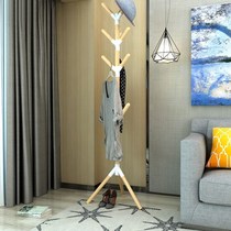  Solid wood hanger Floor-to-ceiling bedroom coat rack hanger Simple modern living room vertical simple household clothes rack