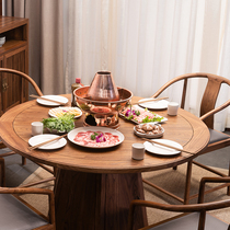 New Chinese round dining table and chairs solid wood combined household minimalist restaurant round table old elm wood dining table Chinese round table