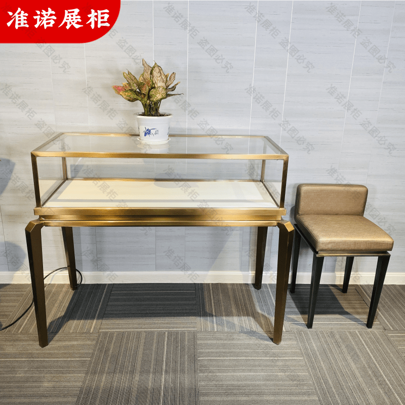 Stainless steel metal jewelry display cabinet jade jewelry display cabinet transparent glass counter can be customized