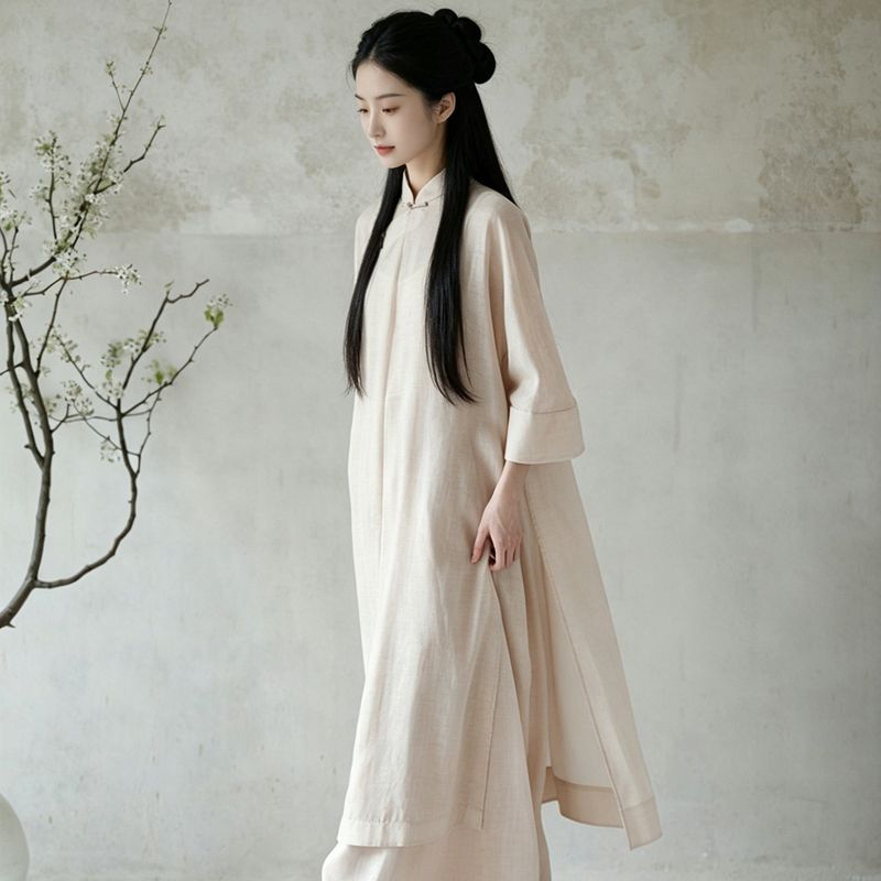 High-End New Chinese-Style National Style Tops for Women, Zen Tea Wear, Loose Long Shirts, Improved Hanfu, Buddhist Women's Clothing, Ethereal Sets