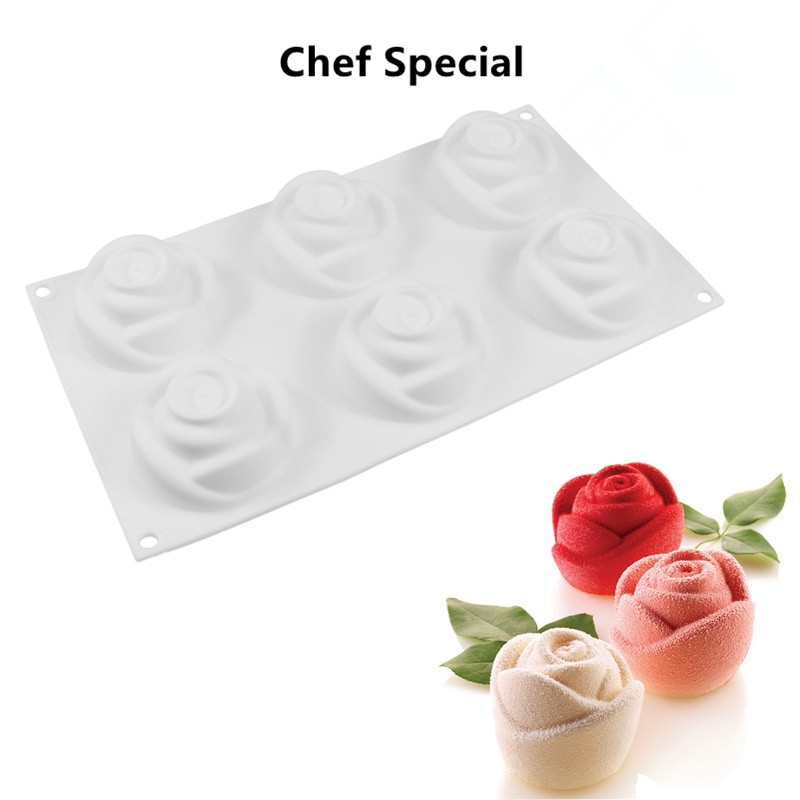 6 ply - hole rose - shaped Mousse French dessert Creative dry ice sweet cake baking silicone mold