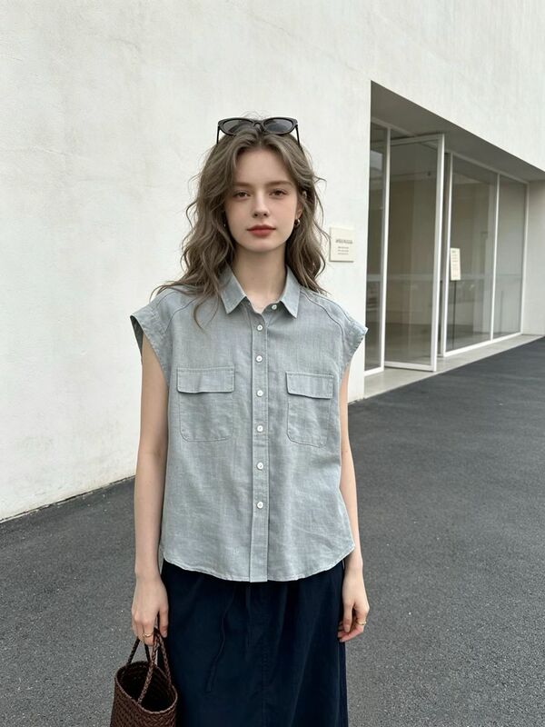 100% Hemp Short-Sleeved Top, Old Money Style Polo Collar Sleeveless Shirt Vest for Women, 2026 New Model 0230 100% Hemp Short-Sleeved Top, Old Money Style Polo Collar Sleeveless Shirt Vest for Women, 2026 New Model 0230