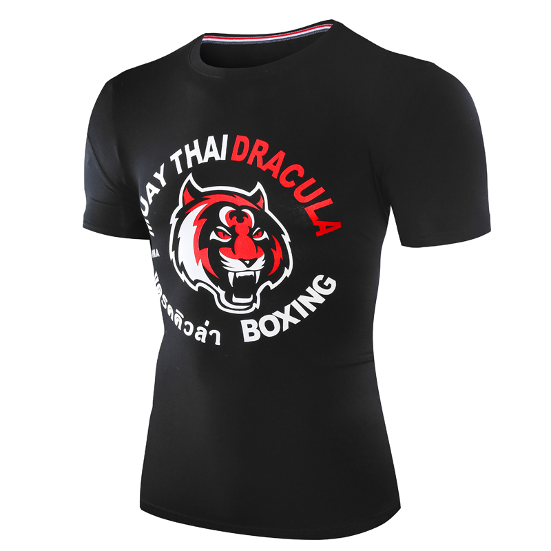 DRACULE Thai Tiger T-shirt Boxing Muay THAI BOXING suit FEMALE Sanda clothing Male MMA boxing training short sleeve
