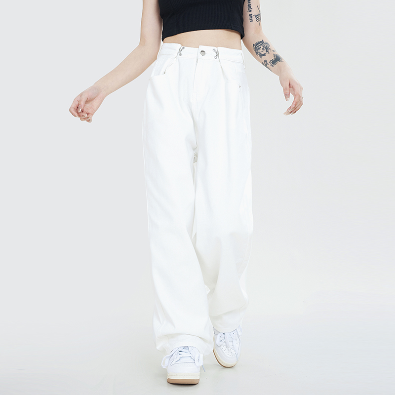 CTB Beer Captain American Retro White Jeans Men's Pants Loose Broadlegged Pants Woman High Waist Tide Signs