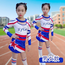 Childrens female blue cheerleading performance costume cheerleading team long sleeve primary and secondary school students sports meeting performance competition competition