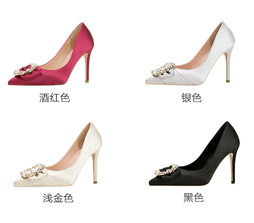 Small Fragrant Wind Method Pearl Buttoned Silk Satin High Heel Shoe-Like Board Cloakroom Soft-mounted Woman Shoes 
