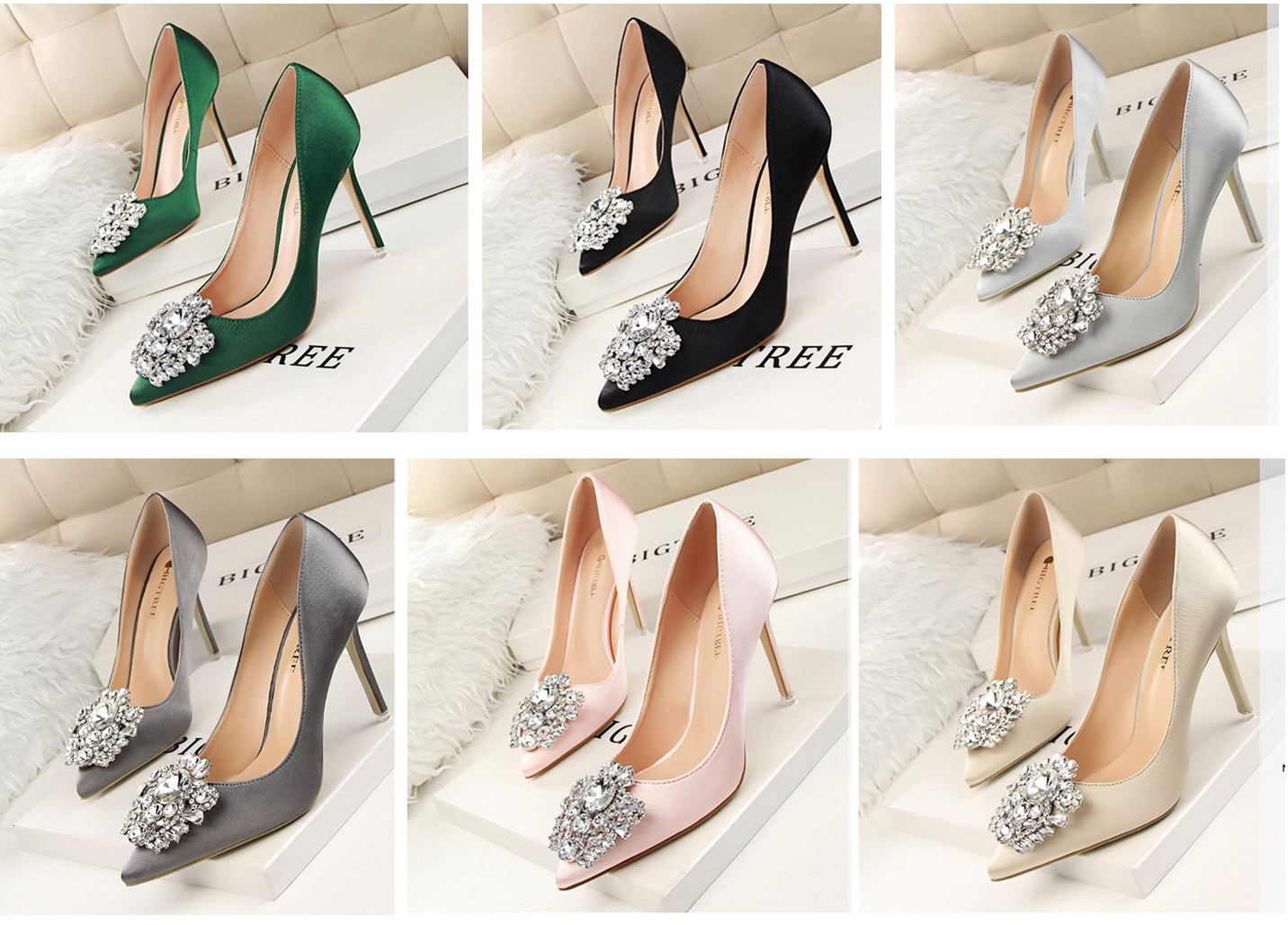 Shallow mouth pointed shiny water drill buckle thin heel high heel Shoe-like board cloakroom Show women's shoes 