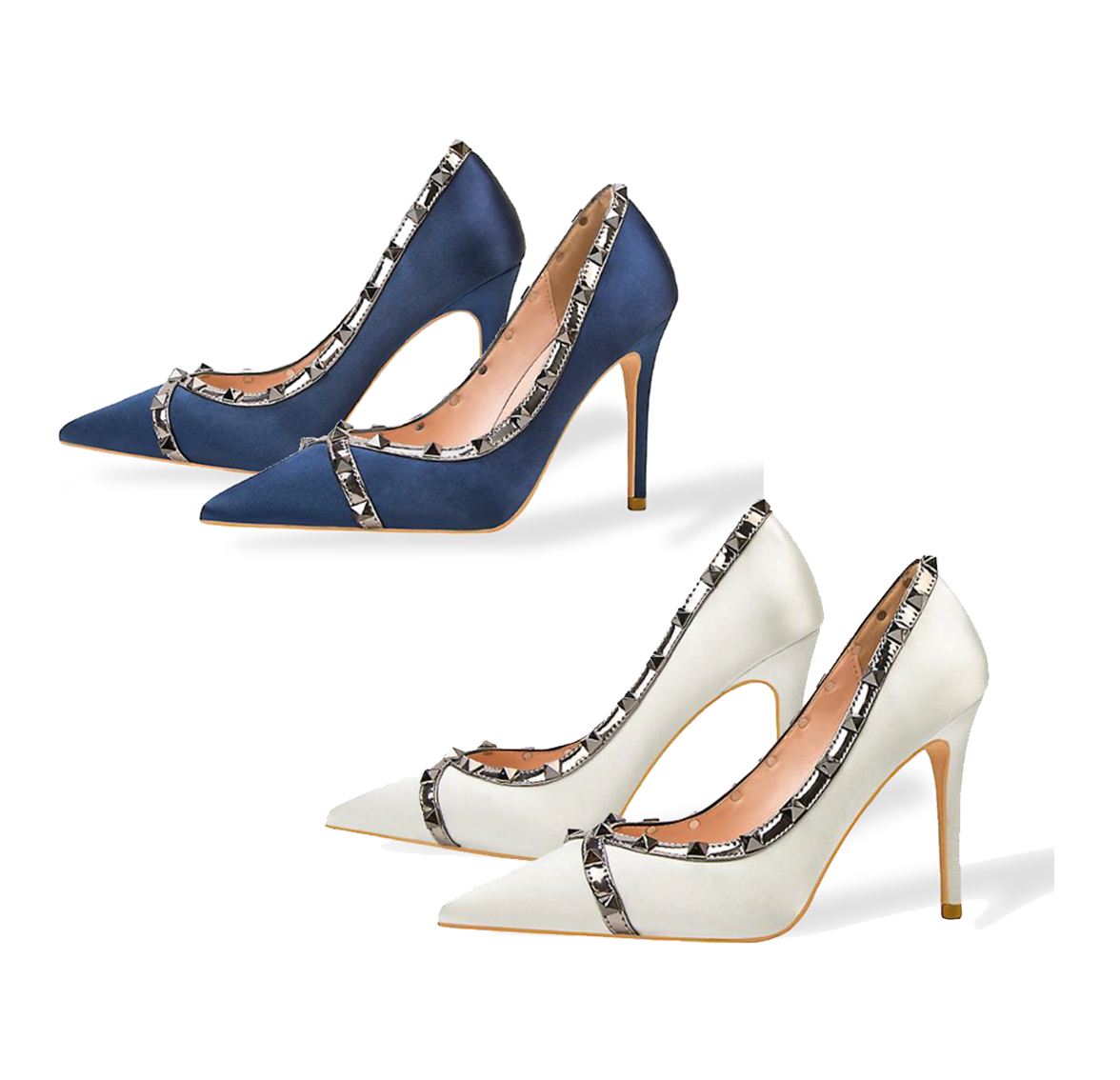 Rivet silk satin woman fine heel shallow mouth tip high heel Shoe-like board cloakroom Shoes Cabinet Softly decorated with women's shoes 