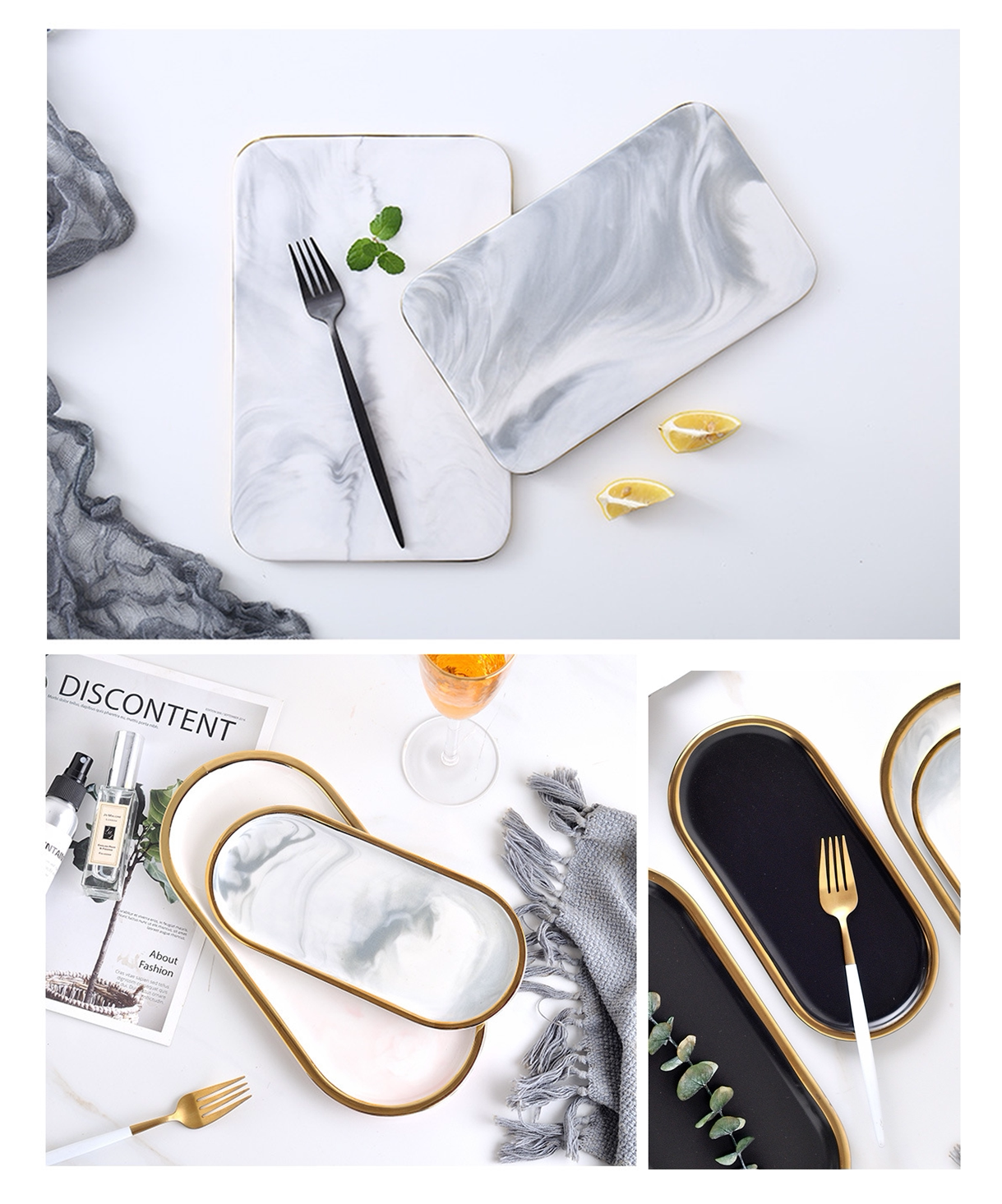 ins wind north European wind ink feel marble tattoo ceramic Phnom Penh tray-shaped room with soft decoration hem 