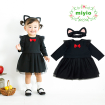 miyio Cotton House 3-6 year old girl dress baby skirt spring and autumn women dress velvet dress