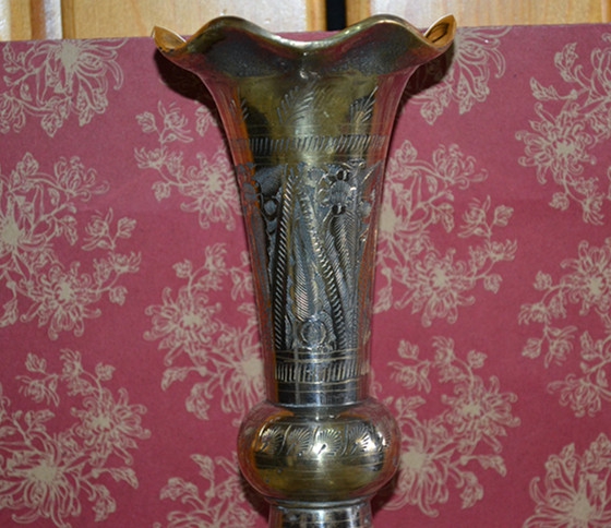 Phương tây bộ sưu tập Ấn Độ thủ công mỹ nghệ bronze tay chạm khắc bình đồng sóng miệng cổ bụng lớn chai đồng 30 cm 	tượng đồng đồ trang trí	