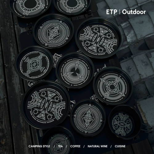 Черная портативная обеденная тарелка для кемпинга, металлическая золотая вода, легкая посуда