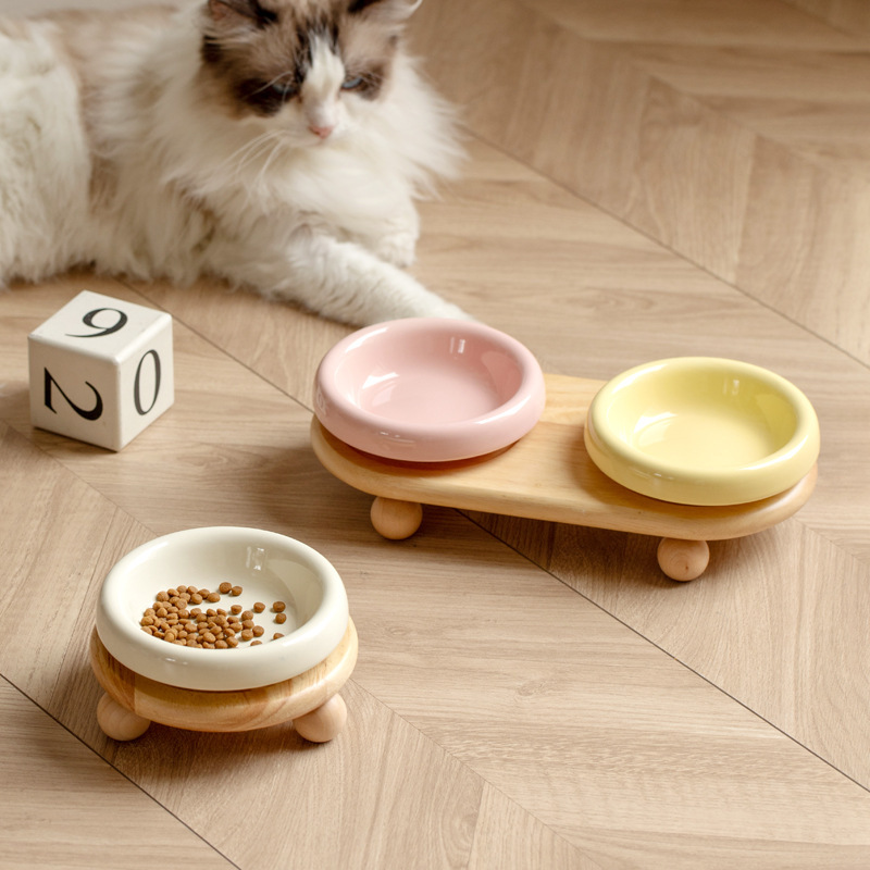 Shallow Pet Bowl, Cat Bowl, Cat Food Bowl, Elevated Neck Protection, Anti-Spill, Anti-Black Chin, Cute Macaron Style