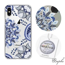 apbs iPhone XS X Swarovski Color Diamond Phone Case-Blue and White Porcelain